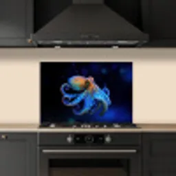 Octopus - Stippen - Blauw - Zee keuken achterwand spatscherm klein -sfeer1