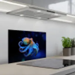 Octopus - Stippen - Blauw - Zee keuken achterwand spatscherm klein -3d_schuin