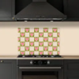 Olijfgroen - Hartjes - Patroon - Retro keuken achterwand spatscherm klein 900 -sfeer1