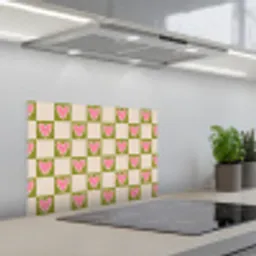 Olijfgroen - Hartjes - Patroon - Retro keuken achterwand spatscherm klein 900 -3d_schuin