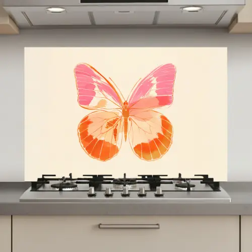 Oranje - Vlinder - Minimalistisch keuken achterwand spatscherm klein -3d_website