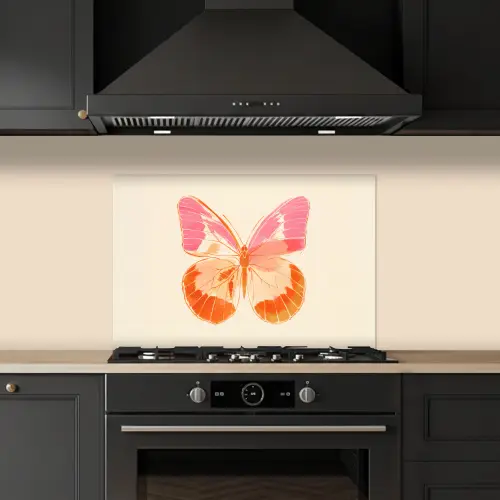 Oranje - Vlinder - Minimalistisch keuken achterwand spatscherm klein -sfeer1