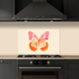 Oranje - Vlinder - Minimalistisch keuken achterwand spatscherm klein -sfeer1
