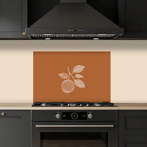 Sinaasappel - Getekend - Bladeren - Bruin keuken achterwand spatscherm klein -sfeer1