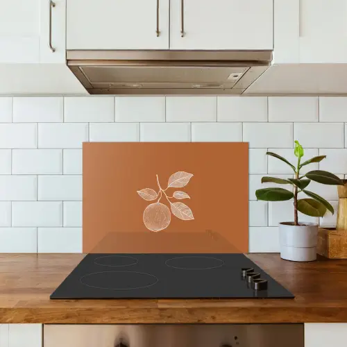 Sinaasappel - Getekend - Bladeren - Bruin keuken achterwand spatscherm klein -sfeer2