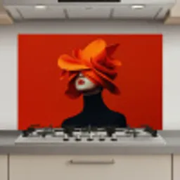 Oranje - Hoed - Vrouw keuken achterwand spatscherm klein -3d_website