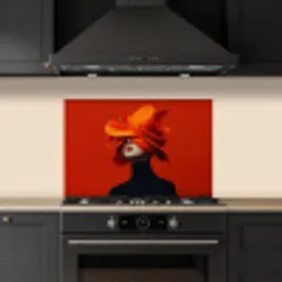 Oranje - Hoed - Vrouw keuken achterwand spatscherm klein -sfeer1