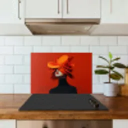 Oranje - Hoed - Vrouw keuken achterwand spatscherm klein -sfeer2