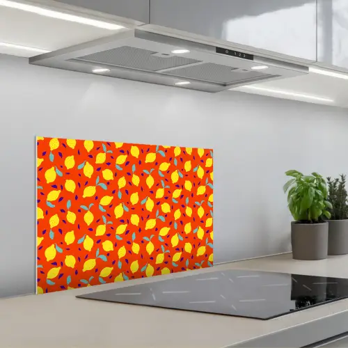 Oranje - Citroen - Geel - Blauw keuken achterwand spatscherm klein 900 -3d_schuin