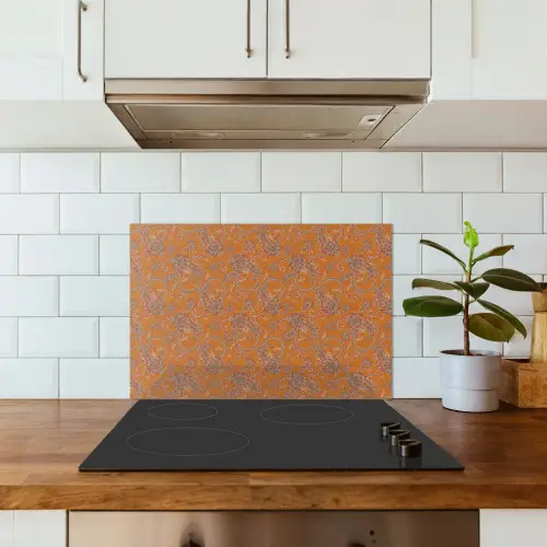 Oranje - Sierlijk - Bloemen keuken achterwand spatscherm klein 900 -sfeer2
