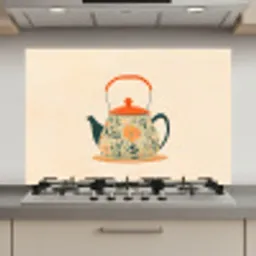 Oranje - Theepot - Bloemen - Bladeren keuken achterwand spatscherm klein -3d_website