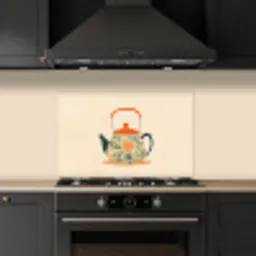 Oranje - Theepot - Bloemen - Bladeren keuken achterwand spatscherm klein -sfeer1