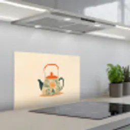 Oranje - Theepot - Bloemen - Bladeren keuken achterwand spatscherm klein -3d_schuin