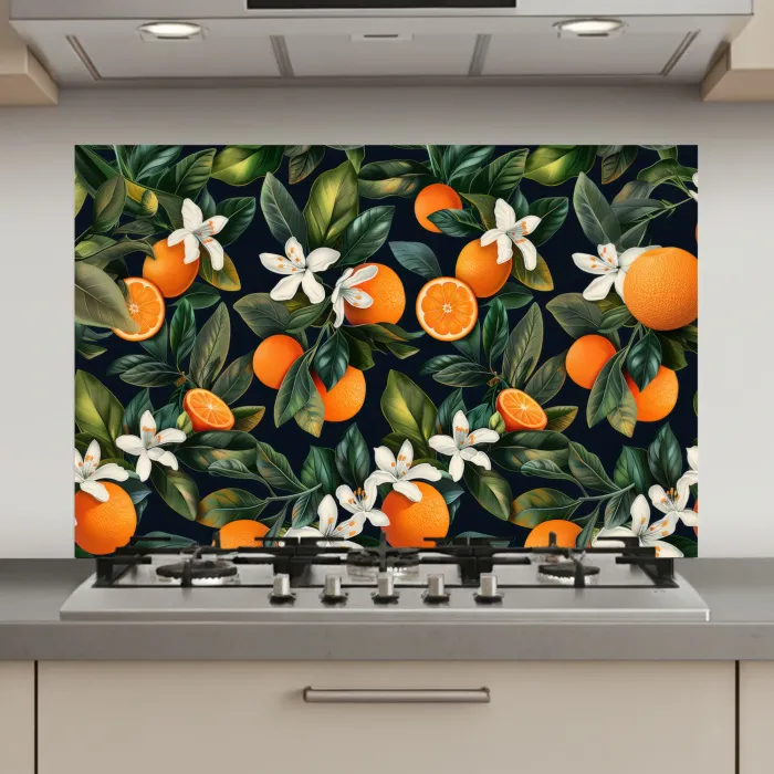 Sinaasappels - Bloesems - Bladeren - Tropisch keuken achterwand spatscherm klein -3d_website