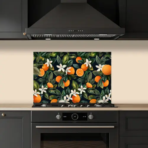 Sinaasappels - Bloesems - Bladeren - Tropisch keuken achterwand spatscherm klein -sfeer1