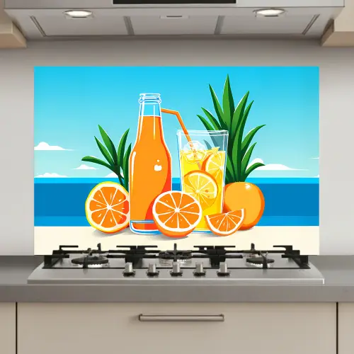 Sinaasappels - Ijsblokjes -  Zee - Illustratie keuken achterwand spatscherm klein -3d_website