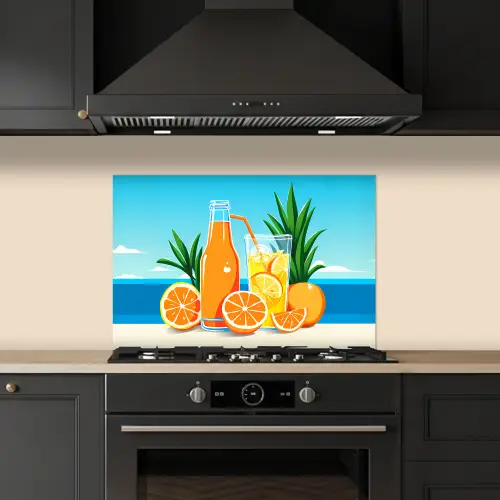 Sinaasappels - Ijsblokjes -  Zee - Illustratie keuken achterwand spatscherm klein -sfeer1