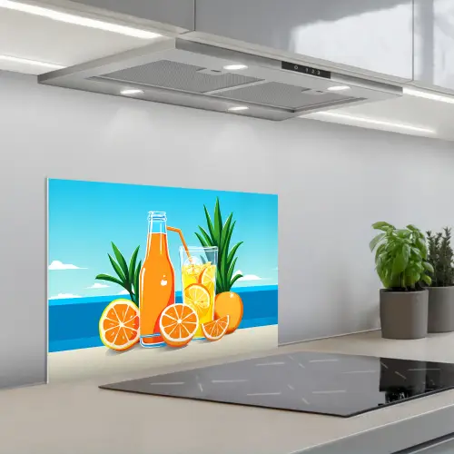 Sinaasappels - Ijsblokjes -  Zee - Illustratie keuken achterwand spatscherm klein -3d_schuin