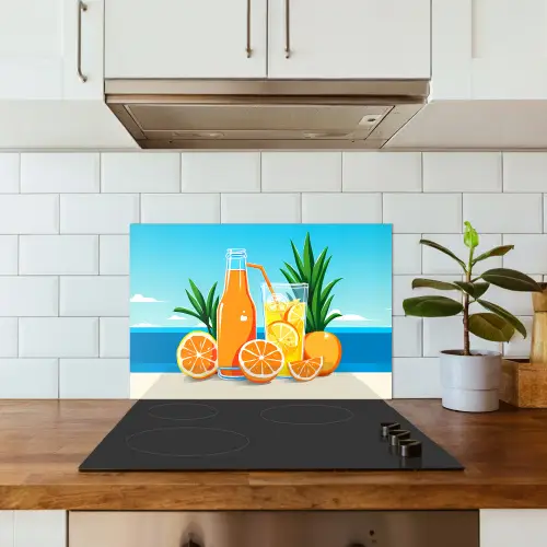 Sinaasappels - Ijsblokjes -  Zee - Illustratie keuken achterwand spatscherm klein -sfeer2