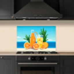 Sinaasappels - Ijsblokjes -  Zee - Illustratie keuken achterwand spatscherm klein -sfeer1