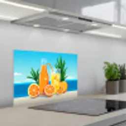 Sinaasappels - Ijsblokjes -  Zee - Illustratie keuken achterwand spatscherm klein -3d_schuin