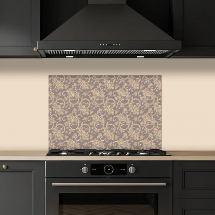 Oosters - Bloemen - Beige - Grijs keuken achterwand spatscherm klein 900 -sfeer1