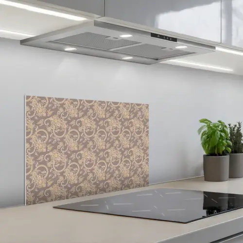 Oosters - Bloemen - Beige - Grijs keuken achterwand spatscherm klein 900 -3d_schuin
