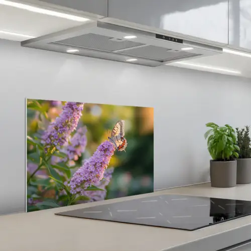 Sierlijke - Vlinder - Paarse - Bloemen keuken achterwand spatscherm klein -3d_schuin