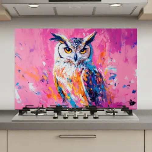 Uil - Roze - Blauw - Verf - Abstract keuken achterwand spatscherm klein -3d_website
