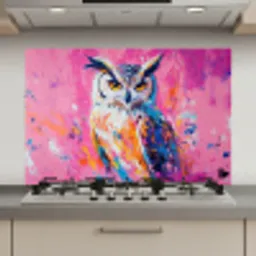 Uil - Roze - Blauw - Verf - Abstract keuken achterwand spatscherm klein -3d_website