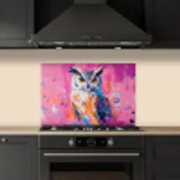 Uil - Roze - Blauw - Verf - Abstract keuken achterwand spatscherm klein -sfeer1
