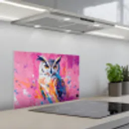 Uil - Roze - Blauw - Verf - Abstract keuken achterwand spatscherm klein -3d_schuin