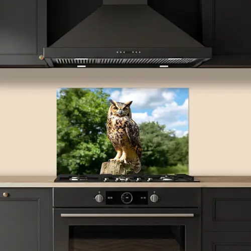 Uil - Boomstronk - Bos - Lucht keuken achterwand spatscherm klein -sfeer1