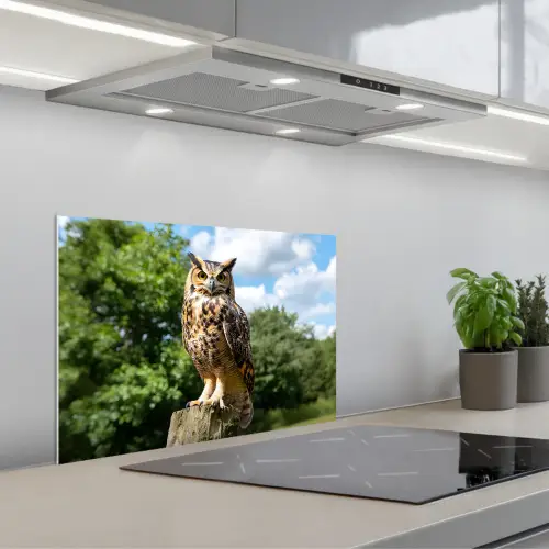 Uil - Boomstronk - Bos - Lucht keuken achterwand spatscherm klein -3d_schuin