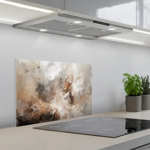 Verf - Abstract - Beige - Kunst keuken achterwand spatscherm klein -3d_schuin