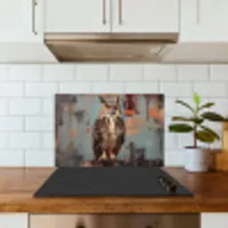 Geschilderd - Abstract - Uil - Bruin keuken achterwand spatscherm klein -sfeer2