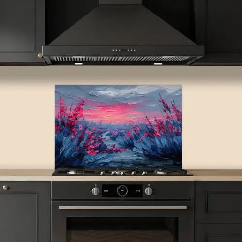 Schilderij - Zonsondergang - Bloemen - Rivier keuken achterwand spatscherm klein -sfeer1