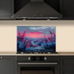 Schilderij - Zonsondergang - Bloemen - Rivier keuken achterwand spatscherm klein -sfeer1