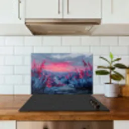 Schilderij - Zonsondergang - Bloemen - Rivier keuken achterwand spatscherm klein -sfeer2