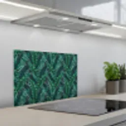 Palmbladeren - Blauw - Tint - Zwart keuken achterwand spatscherm klein 900 -3d_schuin