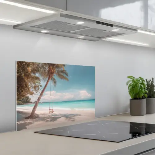 Palmboom - Schommel - Strand - Lucht keuken achterwand spatscherm klein -3d_schuin