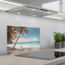 Palmboom - Schommel - Strand - Lucht keuken achterwand spatscherm klein -3d_schuin