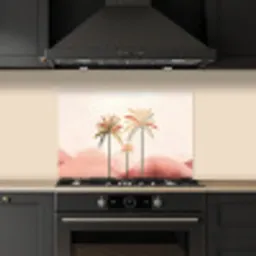 Palmbomen - Heuvels - Minimalistisch - Zachtroze keuken achterwand spatscherm klein -sfeer1