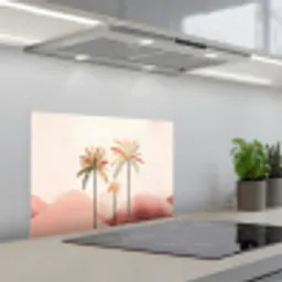 Palmbomen - Heuvels - Minimalistisch - Zachtroze keuken achterwand spatscherm klein -3d_schuin