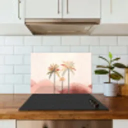 Palmbomen - Heuvels - Minimalistisch - Zachtroze keuken achterwand spatscherm klein -sfeer2