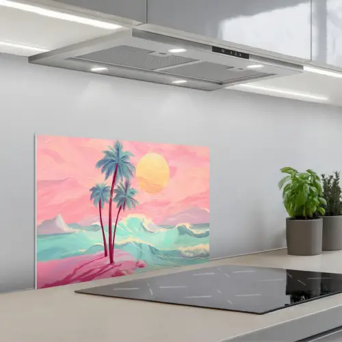 Palmbomen - Golven - Zee keuken achterwand spatscherm klein -3d_schuin