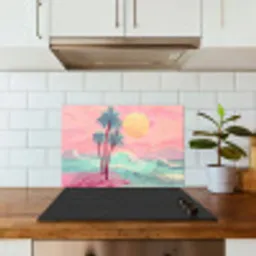 Palmbomen - Golven - Zee keuken achterwand spatscherm klein -sfeer2