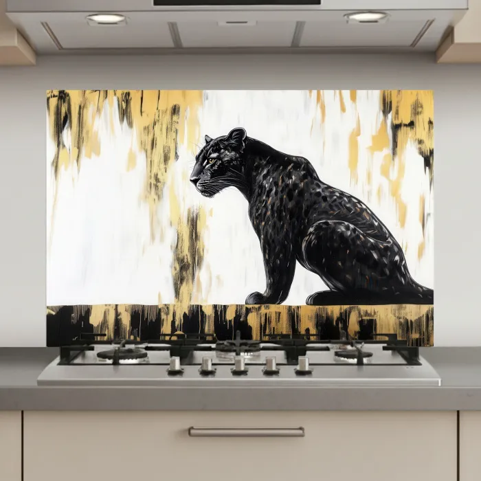 Panter - Zwart - Abstract - Goud keuken achterwand spatscherm klein -3d_website