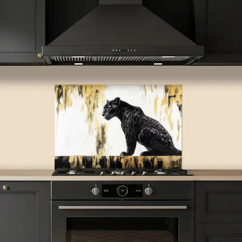 Panter - Zwart - Abstract - Goud keuken achterwand spatscherm klein -sfeer1