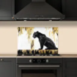 Panter - Zwart - Abstract - Goud keuken achterwand spatscherm klein -sfeer1